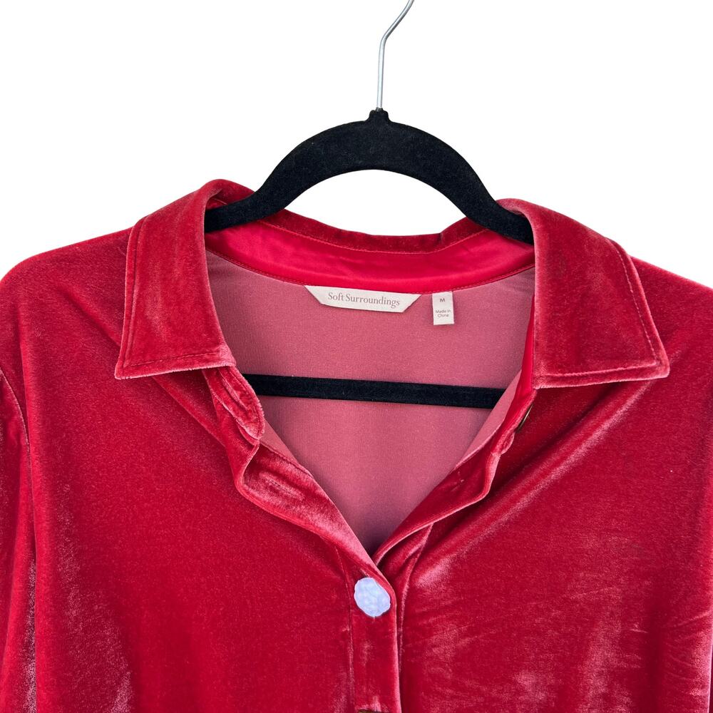 NWOT Soft Surroundings Red Velvet Button-Up Shirt Mixed Buttons Long Sleeve M - Picture 4 of 11